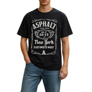 ASPHALT YACHT CLUB Mens Graphic Logo Crewneck T-shirt Navy Blue White Cotton XL